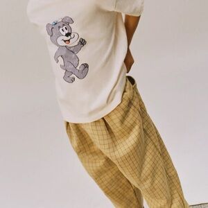 Cartoon Dog Graphic Tee and Plaid Pants